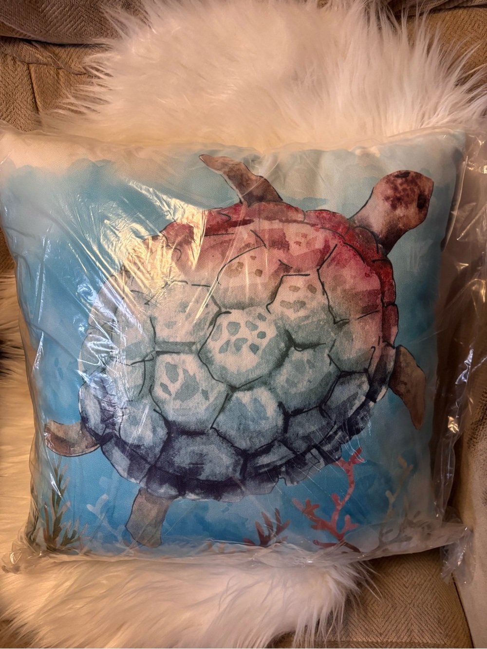 Coastal Turtle Decorative Pillow - Blue and Teal